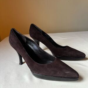 Vintage Stuart Weitzman Pump Dress Shoe Slip On Brown Suede Croc Heel 6.5